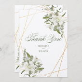 ホワイト ユリ フラワーの感謝を込めて | お名前のイニシャルを入れて 招待状 (正面/裏面)