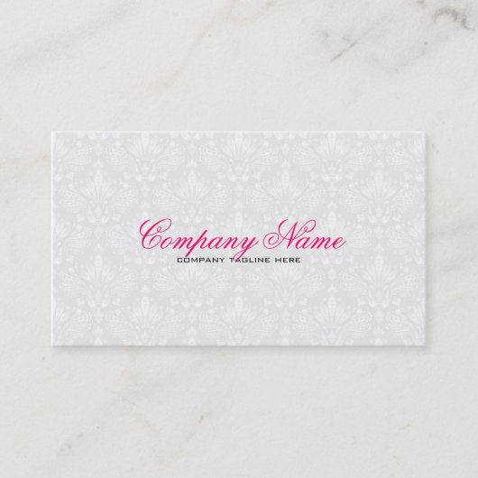 ホワイト&ライトグレーヴィンテージフローラダマスパターン 名刺 (正面)