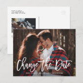 ホワイト ラスティック ハンドレタード 変更日 フォト 案内ポストカード (正面/裏面)