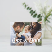 ホワイト・ラブ・アンド・ライトタイポグラフィ写真ハヌカー シーズンポストカード (スタンド正面)