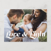 ホワイト・ラブ・アンド・ライトタイポグラフィ写真ハヌカー シーズンポストカード (正面)