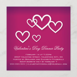 ホワイト·ラブ·ハートオン·ダーク·ピンク·バレンタイン·パーティー 招待状