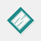 ホワイト ラージ モダン モノグラム | エメラルド グリーン スタンダードカクテルナプキン (角)