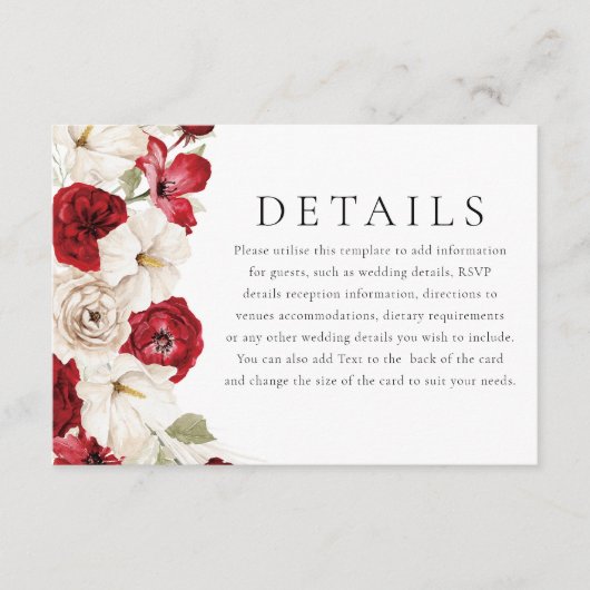 ホワイト&レッドゴージャス結婚フローラ詳細 エンクロージャーカード (正面)