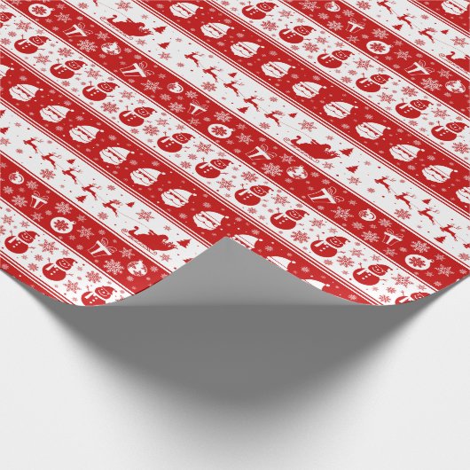 ホワイト&レッドサンタ顔と雪だるまパターン ラッピングペーパー (角)