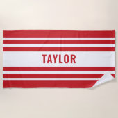 ホワイト&レッドストライプのトレンディーかわいいサマーピクニック ビーチタオル (正面)