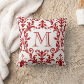 ホワイト&レッドダマスクフローラスワーズモノグラム クッション (ブランケット)