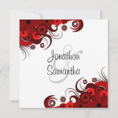 ホワイト&レッドフローラ結婚のリハーサルディナー招待状 招待状 (裏面)