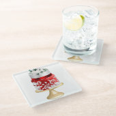 ホワイト&レッドホリデークリスマスケーキ ガラスコースター (アングル)