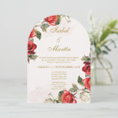 ホワイト&レッドローズエレガントなウェディングスペインの 招待状 (スタンド正面)