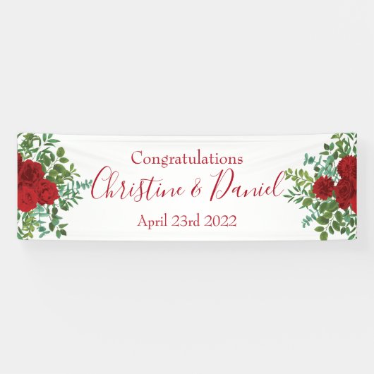 ホワイト&レッド牡丹&バラフローラ結婚ズ 横断幕 (横)