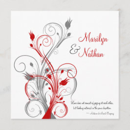ホワイト、レッド、グレーフローラ結婚式招待状 招待状