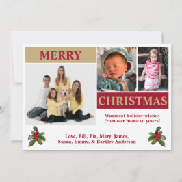 ホワイト、レッド＆ゴールドのモダンな3枚写真クリスマスカード シーズンカード