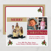 ホワイト、レッド＆ゴールドのモダンな3枚写真クリスマスカード シーズンカード (正面/裏面)