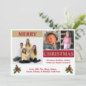 ホワイト、レッド＆ゴールドのモダンな3枚写真クリスマスカード シーズンカード (スタンド正面)