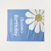 ホワイト レトロ モダン ダイシー フラワー カスタム 誕生日    タペストリー (正面(横))