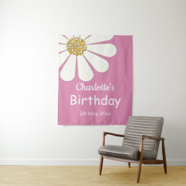 ホワイト レトロ モダン ダイシー フラワー カスタム 誕生日 タペストリー