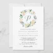 ホワイト·ロストライプのーズ|ソロモノグラムの結婚式への招待 招待状 (正面)