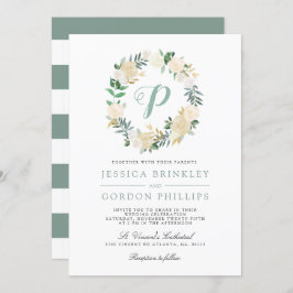 ホワイト·ロストライプのーズ|ソロモノグラムの結婚式への招待 招待状