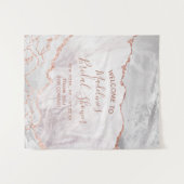 ホワイト＆ローズゴールドのアゲートのギルデッド ブライダルシャワーの歓迎 タペストリー (正面(横))