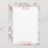 ホワイト＆ローズゴールド大理石のボーダー、名前情報 ノートカード (正面/裏面)