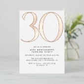 ホワイト & ローズゴールド シンプルなエアリーな30歳の誕生日 箔招待状 (立ち正面)
