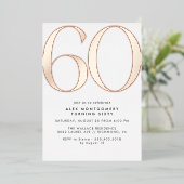ホワイト×ローズゴールド | シンプル・グラマラス 60歳の誕生日 箔招待状 (立ち正面)