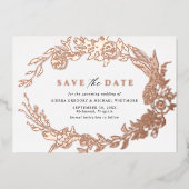 ホワイト×ローズゴールド モダンフラワー Save the Date 箔招待状 (正面)