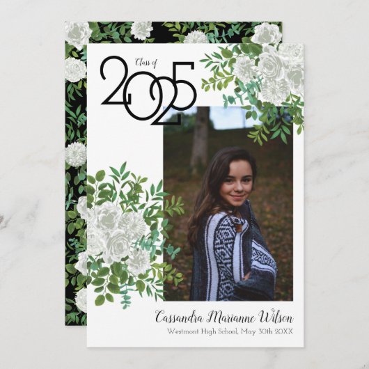 ホワイト・ローズ写真卒業発表 招待状 (正面/裏面)