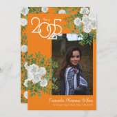 ホワイト・ローズ・オレンジ・フォト卒業発表 招待状 (正面/裏面)