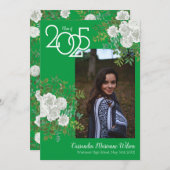 ホワイト・ローズ・グリーン写真卒業発表 招待状 (正面/裏面)