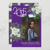 ホワイト・ローズ・パープル写真卒業発表 招待状 (正面/裏面)