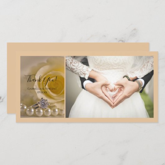 ホワイト・ローズ、リングや輪と結婚真珠の感謝 サンキューカード (正面/裏面)
