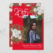 ホワイト・ローズ・レッド写真卒業発表 招待状 (正面/裏面)