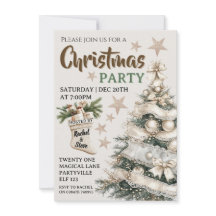 ホワイト ヴィンテージ クリスマス パーティー インビテーション