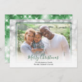 ホワイト《写真》ぼけ味グリーンフレームのクリスマスフォト シーズンカード (正面/裏面)