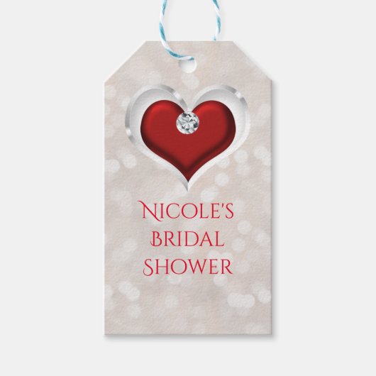 ホワイト《写真》ぼけ味レッドバレンタインズグラムハートのお気に入り ギフトタグ (正面)