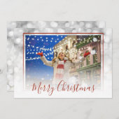 ホワイト《写真》ぼけ味レッドフレームカスタムクリスマスメリークリスマスフォト シーズンカード (正面/裏面)