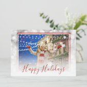 ホワイト《写真》ぼけ味レッドフレームカスタムハッピーホリデーズフォト シーズンカード (スタンド正面)