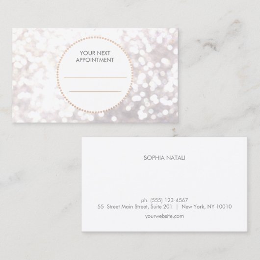 ホワイト《写真》ぼけ味金ゴールドシークインヘアサロンアポイントメント 予約カード (正面/裏面)