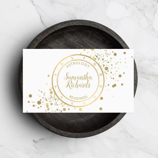 ホワイト〔占星術の〕十二宮図星占い金ゴールド星 名刺