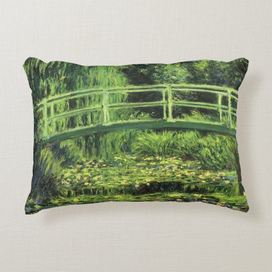 ホワイト《植物》スイレンバイクロード・モネ，ヴィンテージ・アート アクセントクッション (正面)