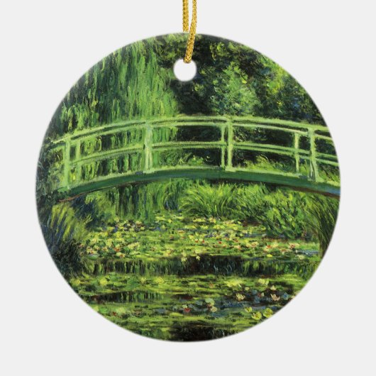 ホワイト《植物》スイレンバイクロード・モネ，ヴィンテージ・アート セラミックオーナメント (正面)