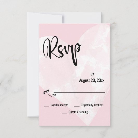 ホワイト+水彩+ハート+パステルピンクの結婚式RSVP 出欠カード (正面)