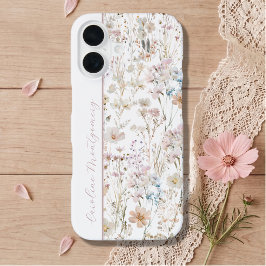 ホワイト 水彩 フラワー オーダーメイド iPhone 16ケース