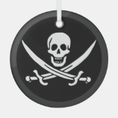 ホワイト、海賊フラッグCalico Jack、スカル&カトラス ガラスオーナメント (正面)