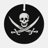 ホワイト、海賊フラッグCalico Jack、スカル&カトラス ガラスオーナメント (裏面)