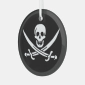 ホワイト、海賊フラッグCalico Jack、スカル&カトラス ガラスオーナメント (正面左)