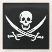 ホワイト、海賊フラッグCalico Jack、スカル&カトラス ガラスコースター (正面)