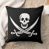 ホワイト、海賊フラッグCalico Jack、スカル&カトラス クッション (ブランケット)